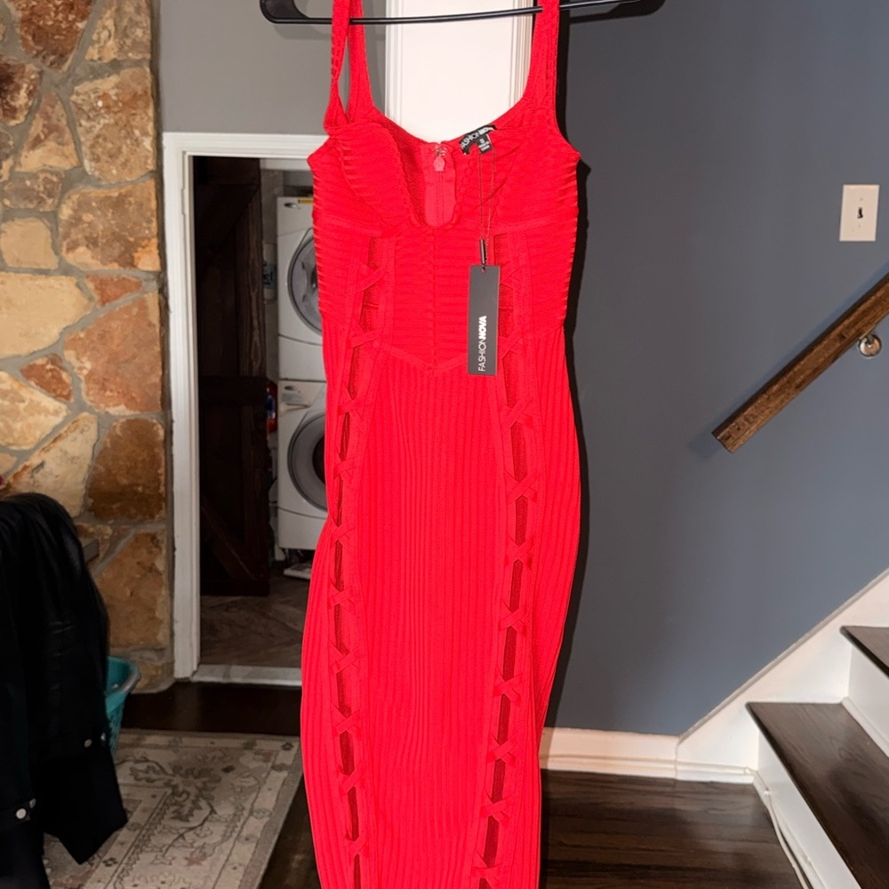 Fashion Nova - No Cuts Given Bandage Midi Dress - Red - Picture 8 of 13